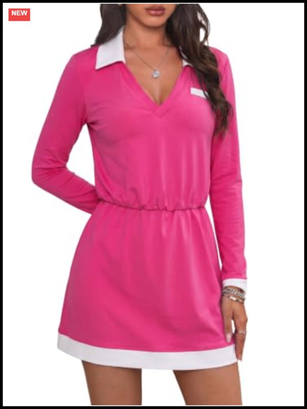 Womens Polo V Neck Midi Sweatshirt Dress Long Sleeve Athletic